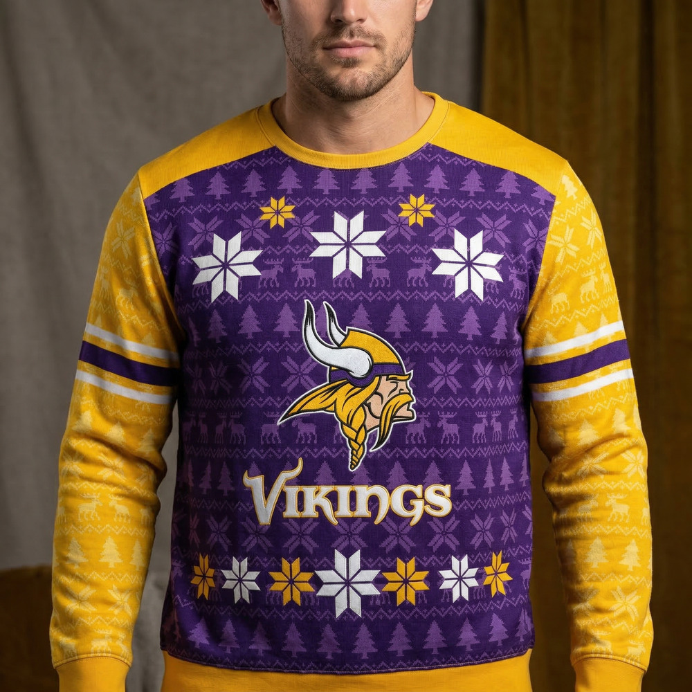 NFL Team Apparel Men's Minnesota Vikings Ugly Christmas Sweater Fair Isle Large